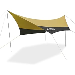 VASTLAND(ヴァストランド) タープ テント ヘキサタープ ブラック 4～6人用 耐水圧2000mm UPF50+ シルバーコーティング 収納ケース/タープポール/ロープ/ペグ付き