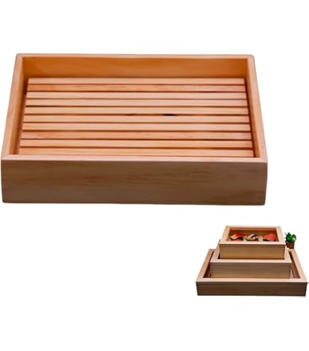 Amazon.co.jp: Cutdred ネタ箱 木製 寿司 刺身 保存容器 目皿 アクリル