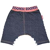 【本体綿100％】2017年 夏物 ZOOMIC ズーミック ニットデニム×天竺 丸マチ アップリケ ５分丈パンツ ネイビー-くま◇90cm