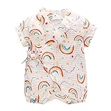Anbaby 夏 ベビー服 半袖ロンパース 可愛い 綿 柔らか カバーオール 白い虹 80