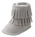 C-Princess 幼児 キッズ ルーム シューズ ファーストシューズ ショートブーツ 新生児 赤ちゃん ベビー靴 歩行靴 可愛い フリンジ 内ボア 防寒 薄いグレー 12cm