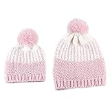 Ligangam 親子ニット帽子 コットン キッズ/大人用 2点セット シンプル 暖かい 毛玉付き 秋冬 防寒 スタイリッシュ 毛糸 5色入り　　 (ピンク)