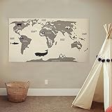 Jeteven Canvas World Map Kids Rug Child Play Mat Baby Nursery Crawling Carpet Hanging Tapestry Home 