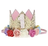 パーティーパーク ベビー キッズ 1/2（ハーフバースデー） 1歳 2歳 one 誕生日 バースデー ミニフェルト 王冠 ヘアーアクセサリー ヘアバンド 女の子 記念日 写真 撮影 カラフルフラワー 