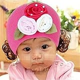 ニット帽 赤ちゃん 3カ月 ～ 4歳 子供ハット かつら ウィッグ 付き 新生児 お洒落 伸縮性がある ヘアバンド ヘアアクセサリー 出産祝い プレゼント 写真小道具,Flower ローズ
