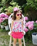 「楽々セレクトショップ」DUDU&MUMU正規品　可愛い子供用水着 女の子 花柄 スクール セパレート 上下セット 女児 ガールズ ビキニ キャップ付き 海水浴 スイミング ベビー フリル スカート 