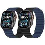 HITZEE 両面リバーシブルマグネットバンド Apple Watch バンド 49mm 46mm(シリーズ 11/10) 45mm 44mm 42mm(シリーズ 3/2/1), 磁気シリコンバンド iWatch Ultra 3/2/1 SE3/2/1 シリーズ 11 10 9 8 7 6 5 4 3 2 1 に対応, ダークブルー/ブラック
