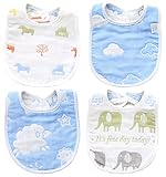 TMVOK スタイ よだれかけ 出産祝い 6重 4枚セット お 食事 エプロン ベビー ビブ 新生児 調整可能 かわいい動物 男の子 女の子 赤ちゃん 100％綿製 ユニセックス