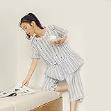 マタニティ パジャマ 夏 授乳服 前開き 妊婦服 半袖五分丈ズボン 薄型授乳 パジャマ 授乳口付き 入院 出産 準備 産前産後 妊娠中 ルームウェア (ブルー 蓝, LL)