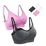 Perkisboby 授乳用ブラジャー, マタニティブラジャー 妊婦 産後 矯正下着 授乳対応 スポーツブラジャーとしても使用可能 産前産後兼用ハーフトップ 2枚セット (S)