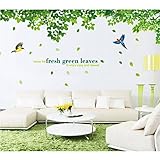 fashionbeautybuy Wall Sticker Green Leaves Birds Paper Home Decal Removable Wall Vinyl Living Room B