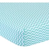 GARANIMALS CHEVRON WAVE FITTED CRIB SHEET (White/Mint) 100% COTTON 200 THREAD COUNT by Garanimals
