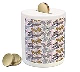 バタフライPiggy Bank by Ambesonne、抽象カラフル夏シーズン動物鮮やかなストライプ渦巻きDiagonal Lines、印刷セラミックコイン銀行お金ボックスの保存の現金、マルチカラー