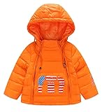 (トヨベイ)Toyobuy 厚手 子供 中綿 コート キッズ ブルゾン フード付き ジャケット 男の子 女の子 ジッパー オレンジ 140