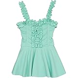 [Teddy] キッズ 水着 女の子 ワンピース ノースリーブ フリル ショーツ一体型 kids423