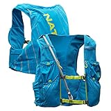Nathan Pinnacle 12L ハイドレーションパック ランニングベスト 1.6L ウォーターブラダー付き ハイドレーションバックパック レディース メンズ ユニ ランニング ハイキング サイクリングなどに (ブルーミーアウェイ/フィニッシュライム M)