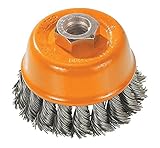 Walter 13F304 Knot Twisted Wire Cup Brush, Threaded Hole, Carbon Steel, 3 Diameter, 0.015 Wire Diame