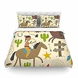 KESS InHouse Petit Griffin "Tipi" Brown Kids Featherweight Duvet Cover, 68" x 86" [並行輸入品]