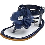 ガールズ可愛いサンダル　綺麗 花　赤ちゃん　女の子トングサンダル　ビーチサンダル　涼しい　 軽量　ソフトラバーの靴　 マジックテープ 付け　PUレザー 　結婚式　ブルー　6-12ヶ月に対応　夏