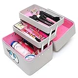 FYX 化粧品収納　収納ケース　コスメBOX メイク用品収納 小物入れ 大容量　取っ手付　携帯に便利 (グレー)