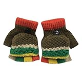 Tonsee キッズ 手袋 子供用 可愛い グローブ 半指 女の子 男の子 ミトン 保温 防寒 冬用 通学 お出かけ用 (カーキ)