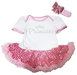 ベビー服 ワンピース　誕生日　クラウン　クリスタル　シークイン　姫　ドレス　ライトピンク 　パーティー　ロゼット　プリント　半袖 (L) [並行輸入品]