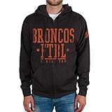 Denver Broncos NFLメンズの前面と袖フルZipフード付きスウェットシャツチャコール L