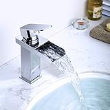 Charmingwaterバスルームシンク蛇口、Sus 304ステンレススチールMordem Waterfall注ぎ口Basinミキサータップ、化粧台シンク蛇口シングルハンドルホット&コールド水シンク