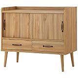 引き出し付き キャビネット ロータイプ 収納棚 ディスプレイ 〔スライド扉・引き出し付〕 ナチュラル