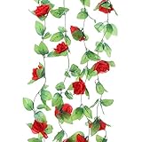 whitelotous 2pcs Fakeシルクローズつるガーランド人工花のウェディングパーティーホームHanging Decoration レッド 197548.02