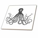 3dRose ct_112921_2 Vintage Octopus Black and White Lord Bodner Kraken Cthulu Nautical Underwater Sea