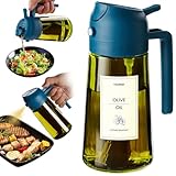 TrendPlain 470ml オイルスプレー 料理用 - 遮光・貼付けシール付き 2イン1 スプレーボトル＆ディスペンサー 油スプレー ネイビー