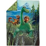 4 PieceキッズグリーンブルーGood Dino幼児用ベッドセット寝具、ブラウングレー恐竜かわいいT - Rex Reptileテーマ掛け布団ロングネックEvergreenツリーパターンフィットシ
