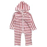 ベビー服　男の子 女の子 ユニセックス　ロンパース　長袖クリスマス ストライプ プリント (0-6ヶ月, レッド)