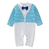 Zhhlinyuan 良質 赤ちゃん Boy Long Sleeve Jumpsuit Newborn Fashion Stripe Gentleman Romper 2 Color