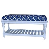 Crestview Collection CVFZR900 Birch Furniture Atlantic Accent Bench, Blue/White [並行輸入品]