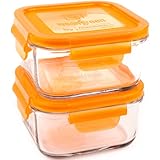 Wean Green 490ml/ 16.5oz Glass Lunch Cubes (Pack of 2, Carrot)