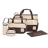 多機能 親子バッグ マザーズ バッグ 5点セット 収納鞄 哺乳瓶袋 弁当袋 おむつパッド 斜め掛け おむつポーチ お出かけ 旅行用 (ブラウン)