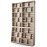 本棚 マンガ収納 スライド＆ディスプレイ ブックエンド 木製 リアル木目 ワイドタイプ 幅120 上下段 セット ナチュラル