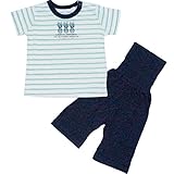 (282614)【綿100％】2016年 夏物 un-deco アンデコ ボーダー Ｔ型 半袖パジャマ 腹巻付き ７分丈パンツ グリーン◇80cm