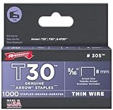 Arrow Fastener 305 Genuine 5/16-Inch Thin Wire Staples for T30 staple gun, HT30 hammer tacker. 1,000