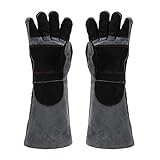 NKTM 電気溶接作業用の手袋　革製　五本指 ガーデンニング、溶接、BBQなどに大活躍　熱や磨耗に強いグローブ　grey+black