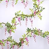 Six-Bullotime 観葉植物 人工 ローズ 藤条 人工造花 インテリア 人工バラ 桜 藤の花 2m 壁掛け インテリア アンティーク 緑の葉 お祝いに 結婚式 リビング 家庭やパーティーの装飾