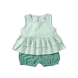 夏ベイビー服 半袖Ｔシャツ Pojour ガールズＴシャツ+パンツ キッズ用かわいいファッションＴシャツ 2セット 子供ギフト 綿 通気 90cm グリーン
