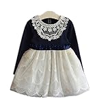 WIN　女の子 キッズ フォーマル ワンピース レース 襟 入園式 卒園式 発表会 誕生日 結婚式 長袖 紺 (100cm)