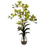 Nearly Natural 1292-GR Dendrobium Orchid with Vase Arrangement, Green [並行輸入品]