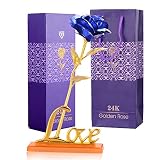 24 K人工花バラの彼女お誕生日ギフト記念日のギフト母の日ギフトとすべてレディースギフトIdeaパープルブルーレッドゴールド ブルー