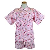 甚平 夏物 じんべいスーツ 日本製生地使用 パジャマ 桜花 朝顔 子供用 女の子（桜花桃95cm）