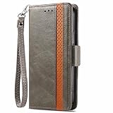 ESTIKI万屋-JP(工場直販品質保証) 適用Redmi 12 5G兼用ケース 手帳型 革製 Redmi 12 5G SWPJデザイン カバー ストラップ付き カード収納型レザーケース 適用機種:Redmi 12 5G グレー