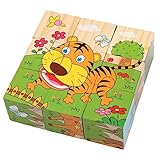 Prow 6 in 1木製キューブパズルジグソー9個Hedgehog Elephant Tiger Deer Monkey Zebra学習動物安全で非毒性Toy Building Blocks完璧なク